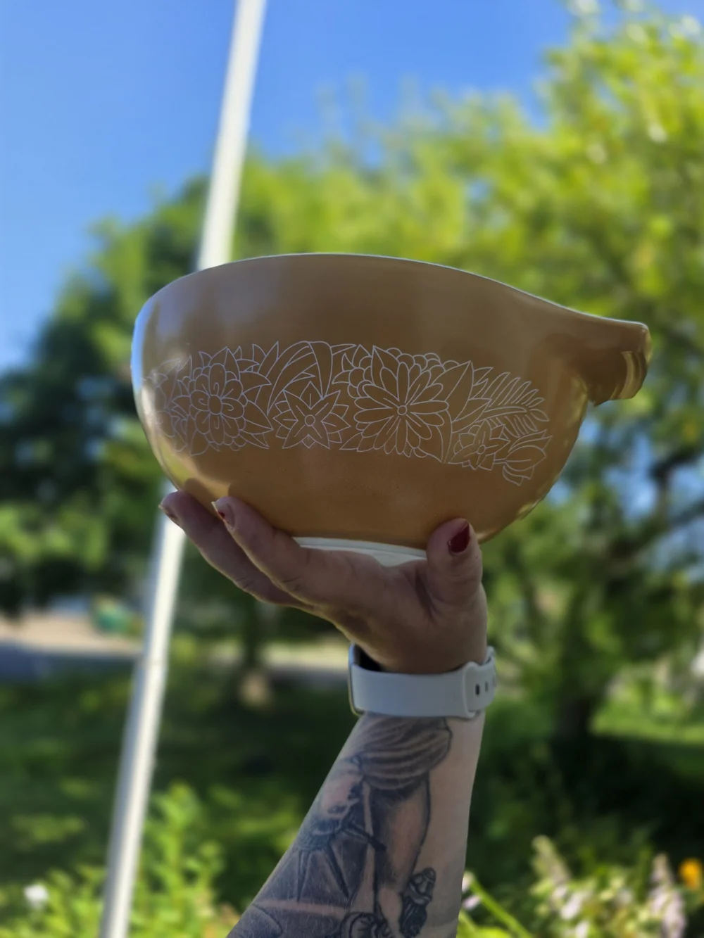 Vintage Pyrex Brown and Tan Floral Nesting Bowls - Set of 4